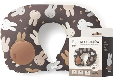 MiPow X Miffy Aufblasbares Nackenkissen für unterwegs – Aufblasbares Reisekissen für Flugreisen – Luftkissen für den Nacken, aufblasbare Reisekissen zur Nackenstütze (Braun)