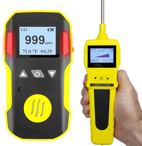 Détecteur de CO + Pompe | Certificat d'Étalonnage UE | Recharge USB | Alarmes Sonores, Visuelles et par Vibration | 0–1000 ppm CO