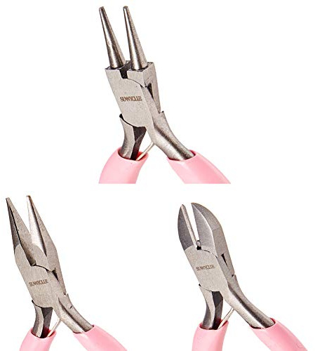 SUNNYCLUE Mini-Schmuckzangen-Set, 7,6 cm, professionelle Präzisionszange für DIY Schmuckherstellung – Seitenschneider, Lange Kette, Spitzzange mit Schneider, Rundzange, Pink
