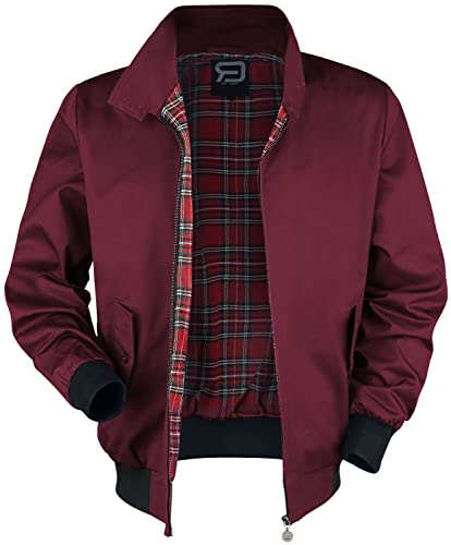 RED by EMP Hombre Chaqueta bomber roja Burdeos con cuello alto y forro a cuadros L