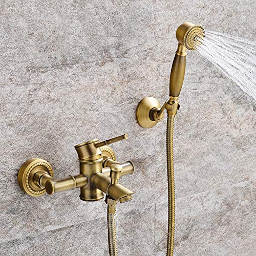 Rubinetto Vasca Bagno, Miscelatore Monocomando Esterno Per Vasca/doccia, Con Doccetta E Tubo Flessibile Doccia Da 1.5M Vasca Da Bagno Miscelatore a Parete, Ottone, Stile Anticato