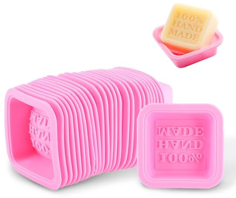 25PCS Stampi per Sapone in Silicone, Stampo per Timbri in Silicone Quadrato/Ovale Forniture Cupcake Muffin Caramelle Stampo per Fai da te Candela di Sapone e Torta da Forno(Rosa)