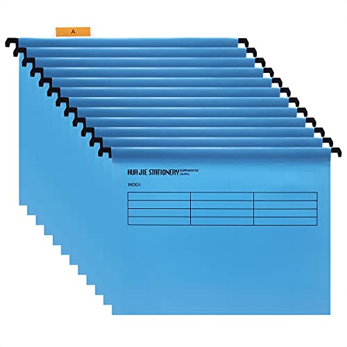 Srvnpioy Cartelle Sospese in Polipropilene, formato A4, confezione da 12, Blu, Cartelline Sospese con linguette e inserti per Schedari, per ufficio, casa, scuola