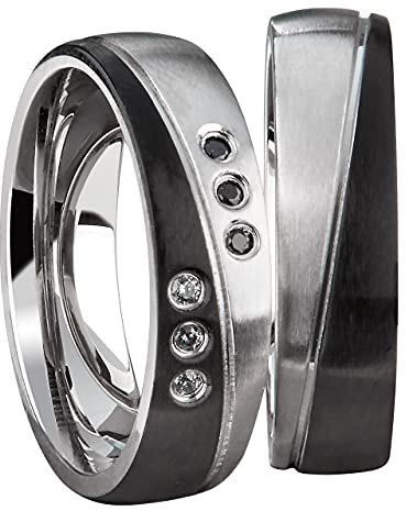 Schmuck Depot Paar Partnerringe & Eheringe aus Edelstahl – 6 mm Ringpaar mit Zirkonia & Gravur Trauringe Verlobungsringe Freundschaftsringe im Etui | 3140