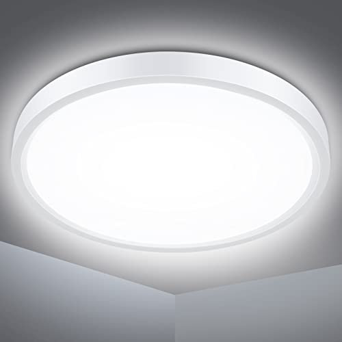 Defurhome Bathroom Ceiling Light Ø22CM 18W 1500LM,100W Equivalent,5000K Daylight White, Waterproof IP54,Dome,Modern,Flush Ceiling Light for Kitchen,Toilet,Porch,Bedroom,Utility Room(White)