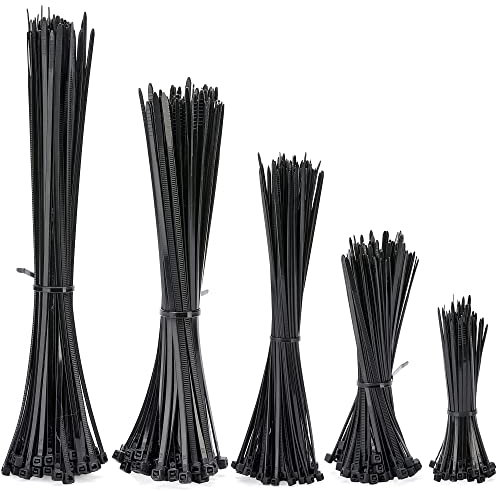 INTMALTE Cable Ties 500 Pack Plastic Zip Ties Heavy Duty Tie Wraps Self Locking Small Nylon Zip Tiesfor Home, Office, Garden, Assorted in Sizes 100mm, 150mm, 200mm, 250mm (Size1, Black)