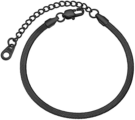 FOCALOOK Schlangenkette Armband für Damen Herren 3mm/5mm breit Flache Gliederarmband Edelstahl/18k vergoldet verstellbare Armkette Modeschmuck Accessoire