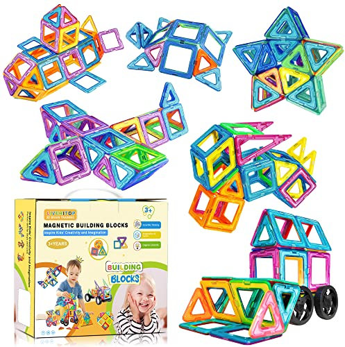 LIVEHITOP Magnetische Bausteine, 65 Teiles Magnet Bausteine für Kinder Pädagogische Konstruktion Spielzeug Magnetbausteine Geschenk für Jungen und Mädchen
