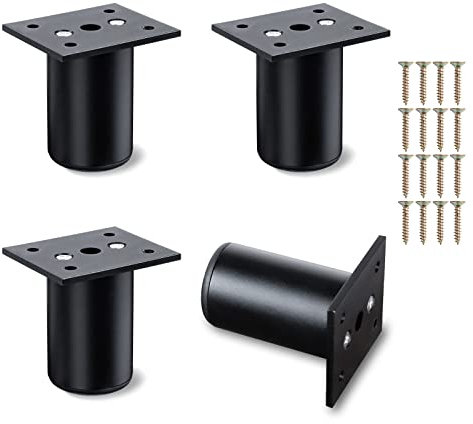 Niviy Möbelfüße Rund 4 Stück 60MM Möbelbeine Verstellbare Aluminium Füße Für Möbel,Für Schränke Sideboards Nachttische Sofas Regale möbelfüße Schwarz Inklusive Nägel und Befestigungsplatte