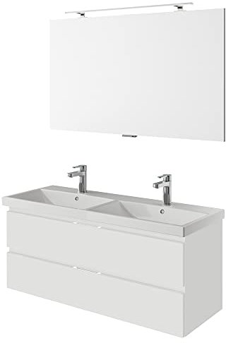 Lomadox Waschplatz Set, grifflos, 120cm breit, in weiß Glanz mit Doppelwaschbecken, B/H/T ca. 120/200/45 cm