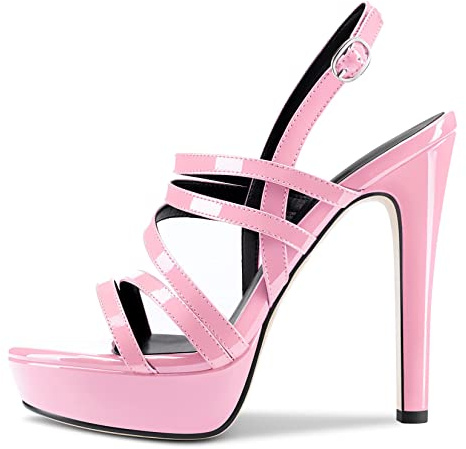 Castamere Femmes Fille Aiguille Haut High Talon Heel Plate-forme Romaines Sandales Lanières Cheville Slingback Boucle 13 CM Heels Rose A 45 EU