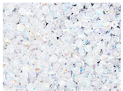 Lot de 600 perles tchèques à facettes, en verre polies au feu, rondes, 3 mm, cristal AB