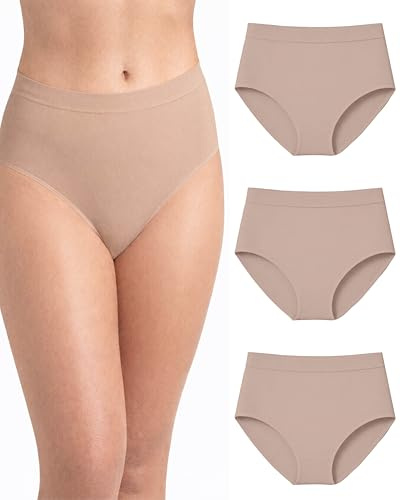 Risalti 3 Bitar Hög Midja Underbyxor Kvinnor Mikrofiber - Multipack Sömlösa Mjuka Underbyxor, Bekväm Slip - Tillverkad i Italien, Naturlig-naturlig, XL-XXL
