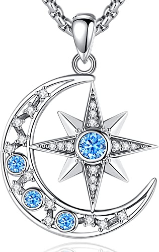 EUDORA Harmony Ball Mond und Stern Sonne Kette für Damen Sterling Silber 925, Pentagramm 12 Konstellationen Sonne Luna Halskette Amulett Energie Anhänger Schmuck Geschenk für Frauen Mädchen, 45cm