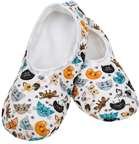 Snoozies! Resor skinnies djurdesigner supermjuka damtofflor med halkfri sula - damstorlekar från 3-7, Katter, Large