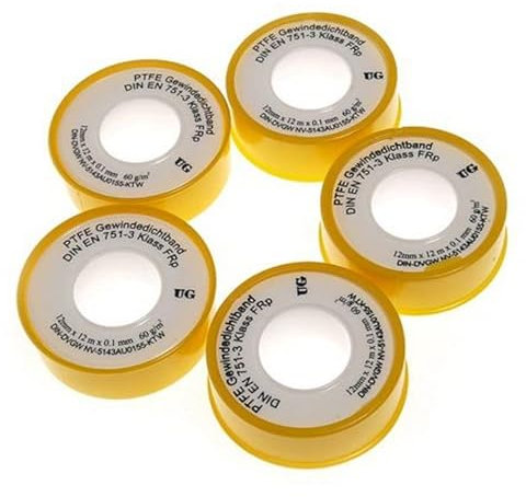 Gewindedichtband GDB 1 (5 Stück), PTFE Teflonband 12 m x 12 mm x 0,1 mm DVGW FRp