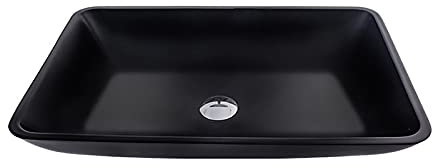 Lavandino per lavabo da appoggio in vetro temperato da appoggio per lavabo da appoggio con scarico combinato lavabo da appoggio lavabo da 12 mm di spessore nero Art Vessel Bowl Lavello, senza rubinet
