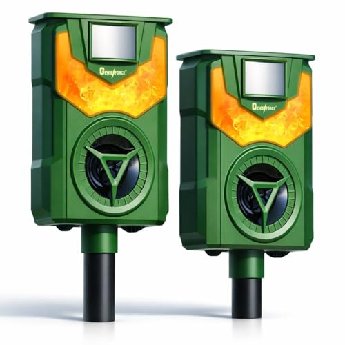 Genieforce® [2 Pack] Combat+ Smart Flammenlicht Ultraschall Tiervertreiber Tierabwehr Tierschreck gegen Katzen, Hunde, Marder, Fuchs, Vogel, Nager, Solar intelligente PIR-Sensoren - GF-BN-20