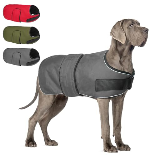 BEAUTYZOO Dog Winter Coat for X-Large Dogs Waterproof, Warm Reflective Great Dane Oxford Canvas Jacket, Fleece Dog Cold Weather Coats Windproof for Female Male Dogs, Grey XL