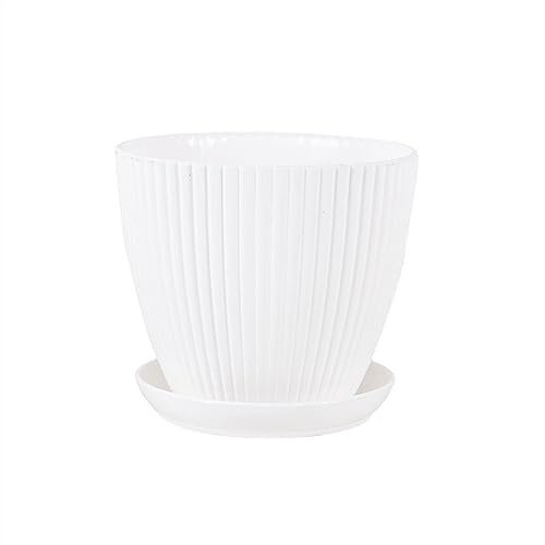 Blumenübertopf Blumentöpfe aus Kunstharz, einfarbig, dekorative Töpfe mit Tablett, Blumentöpfe mit vertikalem Muster for den Innen- und Außenbereich, Kinderzimmer, Anbau, Grünpflanzen, Sukkulenten Pfl