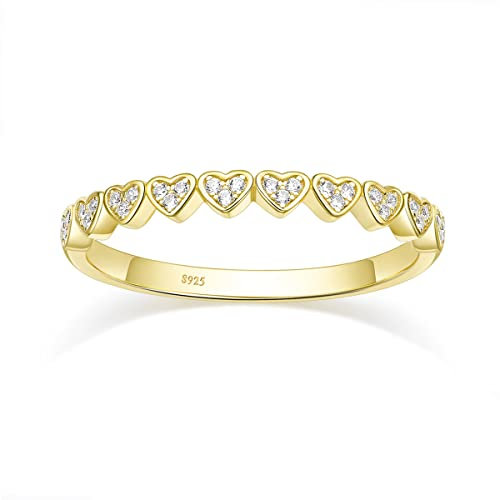 Titaniumcentral Ring Damen Gold Silber 925 14K Vergoldet Schmal Vorsteckring Liebe Herz Ewigkeit Verlobungsringe Partnerringe (67 (21.3))