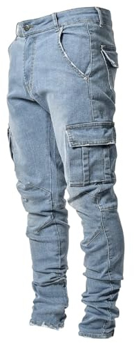 EXECAB Pantaloni da Moto da Uomo, Jeans da Lavoro Slim Fit con Tasche ulti, Pantaloni in Denim da Lavoro Resistenti, Pantaloni Slim Fit