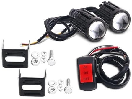 PochY Faretto Luci Ausiliari Fari ausiliari a LED per moto Faretti Mini proiettore Fendinebbia Lampada di guida anteriore Accessori moto bicolore universali