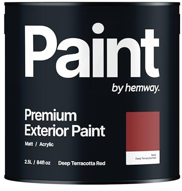 Hemway - Premium Exterior Paint - Deep Terracotta Red 2.5 L | Outdoor Matt Finish, Acrylic & Water-Based Emulsion | Quick Dry & High Coverage for Walls, Wood, Metal, Masonry & Furniture