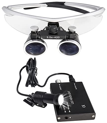 Dental LED Lupenbrille Kopflupe Mit Licht Kopfband Lupen Vergrößerungsbrille Kopfbandlupe Stirnlupe Brillenlupe Mit Beleuchtung Für Brillenträger, Lesen, Handwerk, Juweliere, (Size:2.5X,Color:Silber)
