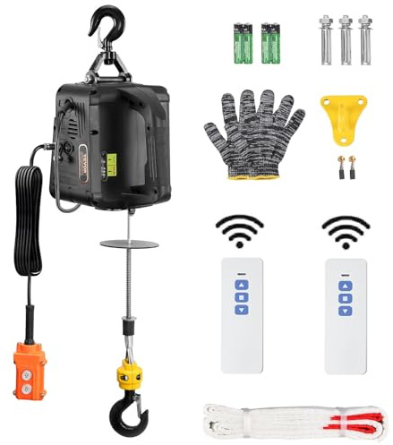 VEVOR 3-in-1 Electric Hoist Winch, 1100lbs 1500W Portable Power Winch Crane, 110V/120V 22.9 ft Lifting Height, 13 ft/min with Manual, Wired and Wireless Remote Control, Overload Protection