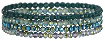 Uwiyo Bracelet de Bohème en Perles de Cristal 4 Pièces Bracelet Pierre Naturelle Femme Réglable Bracelets de Perle Cristaux Multicouches (Vert)