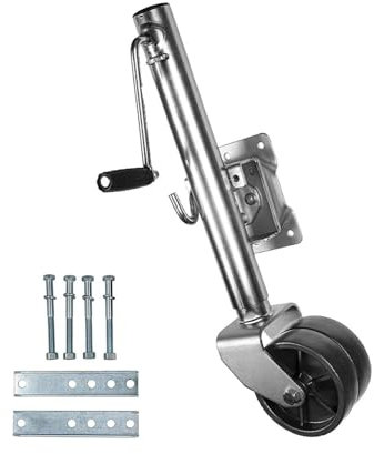 QICBYING Stützfuß Anhänger Abstellstützen - Schwerlast Anhänger Stützrad, Schwenkbare Anhängerräder, Klappbares Stützrad Mit 15cm Doppelrädern, Hubhöhe 25,4cm, Tragfähigkeit 675kg, Für Anhänger
