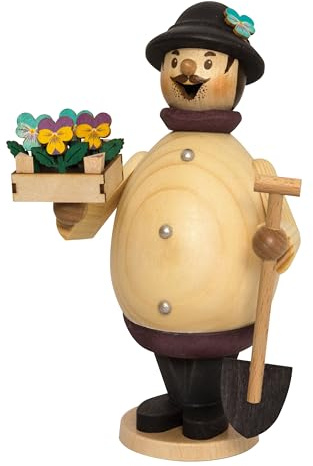Drechslerei Kuhnert - Rauchmann/Räucherfigur aus Holz - Max als Hobbygärtner - 16 cm Höhe - Made in Germany