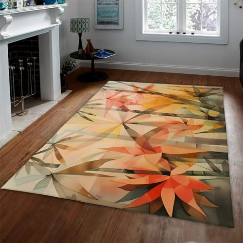 Orange Serie Teppich Bambus Waldteppich für Wohnzimmer Eingang Meditationsteppich für Schlafzimmer Küche, Rutschfester waschbarer Tradition Wurfteppich 120x170cm