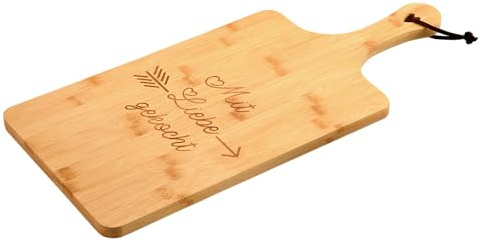 KESPER | Schneid- und Servierbrett mit Herz, Material: Bambus, Maße: 55 x 25 x 1,5 cm, Motiv: Mit Liebe gekocht, Farbe: Braun | 58394