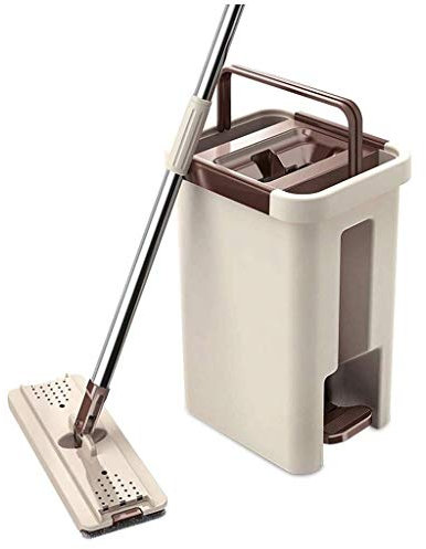 OUZBEM Trapeador Giratorio, trapeador Giratorio de Microfibra, Sistema de Limpieza de Piso de Cubo, Diadema Cuadrada con 4 repuestos Vision