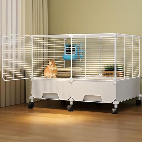 Kaninchenkäfig für den Innenbereich, Hasenkäfig, Kaninchenstall mit Spritzschutz, Verschlüsseltes Design, mit Schubladen-Chassis(70x35x60cm)
