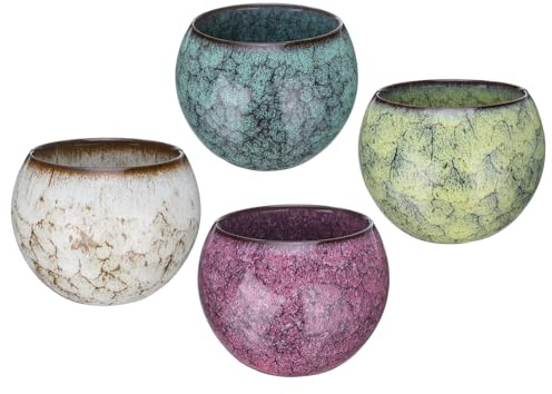 sourcing map 4 handgefertigte Teeschalen, 150 ml, Ofenwechsel, chinesische japanische Teetasse, Keramik, Gong-Fu-Teeset für Büro, Zuhause, Geschenke, Grün, Weiß, Rosa, Gelb
