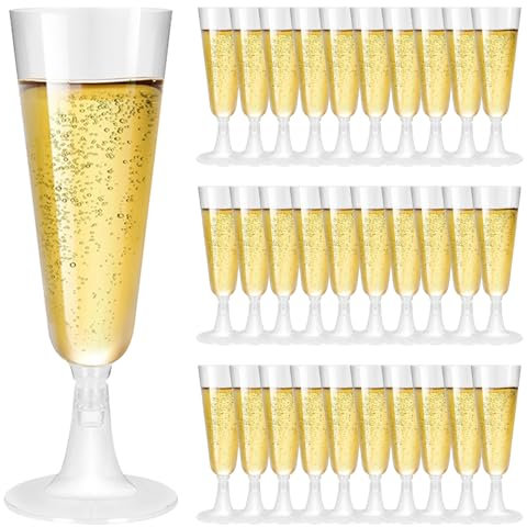 lbxtswpl Bicchieri da spumante in plastica, 30 pezzi, trasparenti, da vino, cocktail, in plastica, riutilizzabili, per matrimoni, compleanni, feste (150 ml)