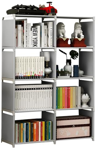 Accmuzzy Book Shelf Cube Storage Unit,8 Cube Shelving Unit Bookshelf,Square Storage Cubes Shelves Bookcases Free Standing Clothes Organiser Shelf Unit for Living Room,Bedroom,Under Stairs (Grey)