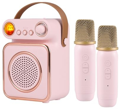 Funien Mini machine de karaoké avec microphone et haut-parleur sans fil avec 2 microphones rechargeables LED couleur veilleuse micro portable haut-parleur de karaoké cadeaux pour fête d'anniversaire b