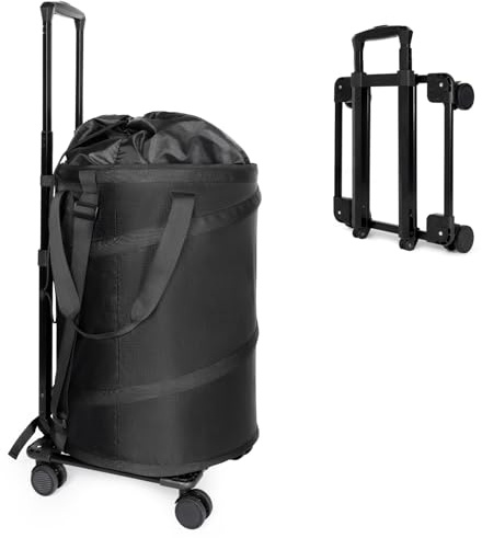 Bukere Laundry Hamper with Wheels, Extra Large 3 in 1 Pop Up Basket with Rolling Trolley, Collapsible Freestanding Carry Bag Wheeled Laundry Cart for Clothes, Laundry Room, Apartment, College Dorm