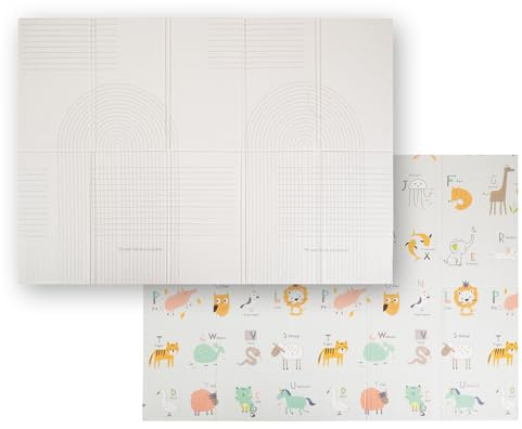 KiddyMoon Babymatte Zweiseitige Krabbelmatte Schaumstoffmatte Für Kinder Kindermatte Kindgerechte Muster Spielplatz Entwicklung Sicherer Bequemer Für Drinnen Draußen 150X200x1cm, Beige-Streifen