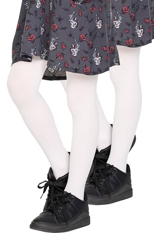 Looksy, confezione da 2 paia di collant opachi per ragazze, in morbida microfibra, con piede, calze per bambini, per danza, scuola, balletto, 40 DEN, età 3-12 anni [Prodotto in Italia], White, 11-12
