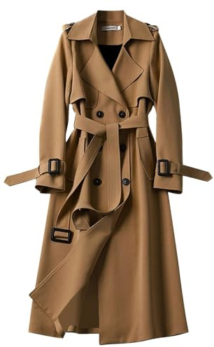 Pelzmantel für Damen, warm, Winter, flauschig, Teddy-Mantel, elegant, langer Mantel, zweireihig, mit Gürtel, Wolljacke, Damen, Winterkleidung, Loungewear, mittellang, zum Ausgehen, khaki, M