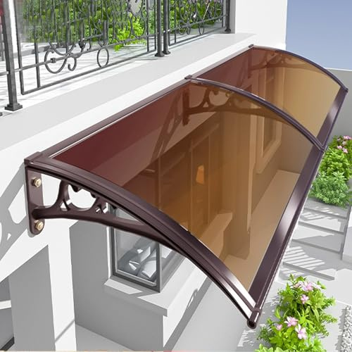 Auvent de Porte d'Entrée,Marquise Solaire Abri Banne Entrée Protection,Marquise de Porte d’Entrée Résistant Aux Uv,Auvent Marquise d'Entrée en Polycarbonate et Aluminium (60x180cm/24x71,Brown)