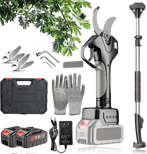 Secateur de Jardin électrique, cisaillements de Tamis sans Fil, avec 2,1 m télescopique, Rechargeable de la Batterie au Lithium, Cisaillement en Acier en Acier en Carbone.