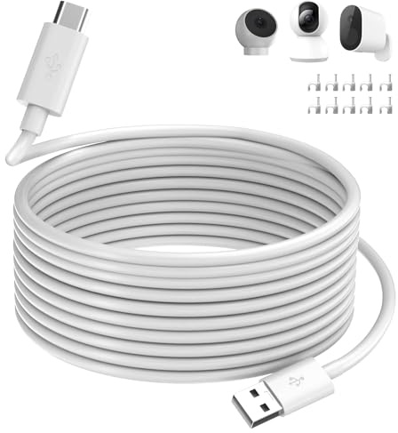 Micro USB Cable 5M,Power Extension Cable Compatible with Mi 360°Home Camera 2K Pro/Smart Camera C300/EZVIZ/Wyze Cam V3 V4 Pan/Blink/Eufy,Extra long Micro USB Charging Cord for Security Cameras,White