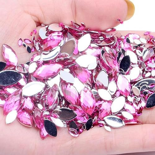 Lot de 300 strass à dos plat en acrylique - Plusieurs tailles - Marquise - Facettes de terre - Perles à coller sur robe - Bijoux et ongles - 02 doré - 6 x 12 mm - 50 pièces - 04 rose - 3 x 6 mm