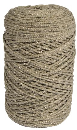 Rayher Braidy Recycling Garn m.Goldfaden, 2mm ø, Schilf, geflochten, ca. 240m, Knäuel 250g, 42013503